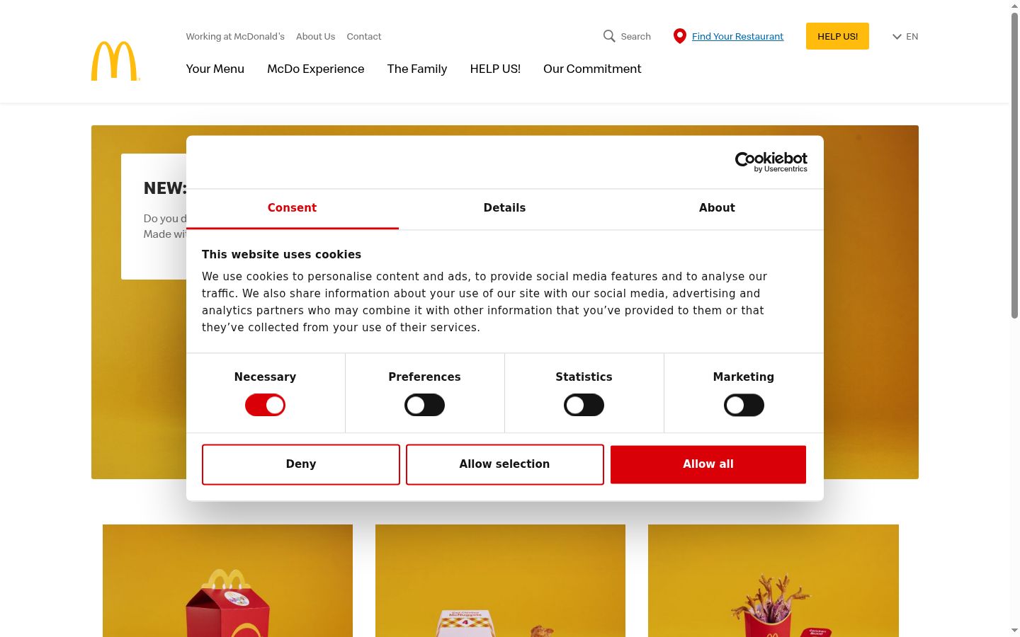Screenshot of the consent banner shown before any interaction