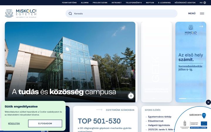 Screenshot of uni-miskolc.hu