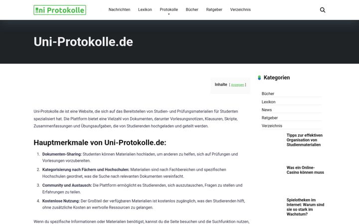 Screenshot of uni-protokolle.de