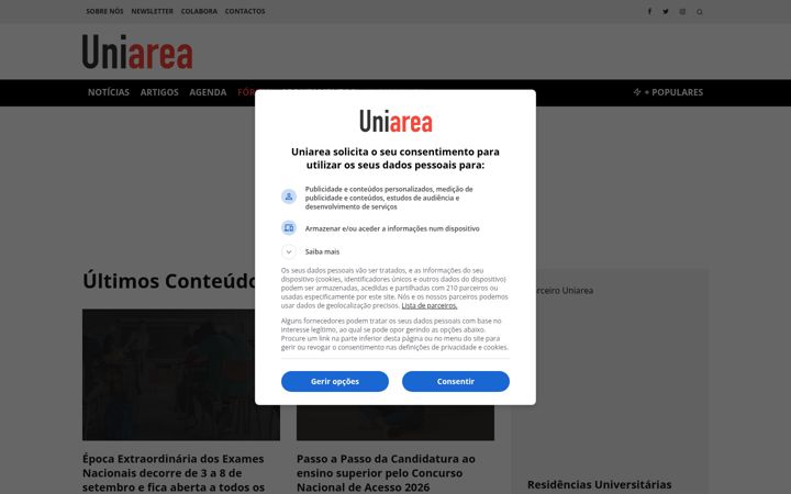 Snímek obrazovky uniarea.com