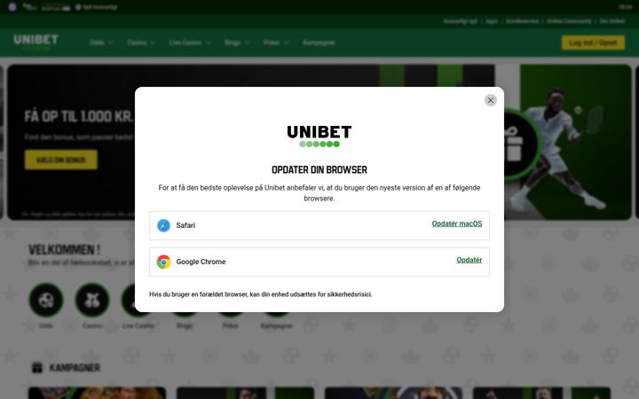 Screenshot of unibet.dk