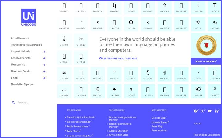 Képernyőkép: unicode.org