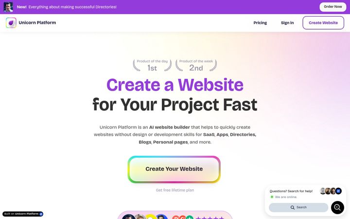 Ekraanipilt saidist unicornplatform.com
