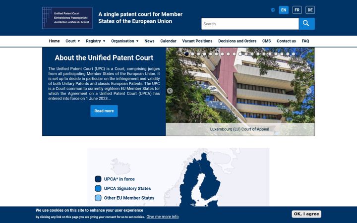 Ekrano kopija unifiedpatentcourt.org