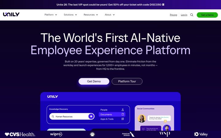 Screenshot of unily.com