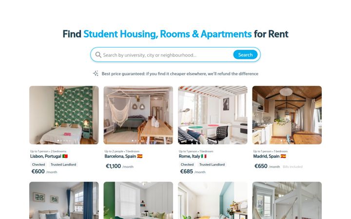 Skærmbillede af uniplaces.com