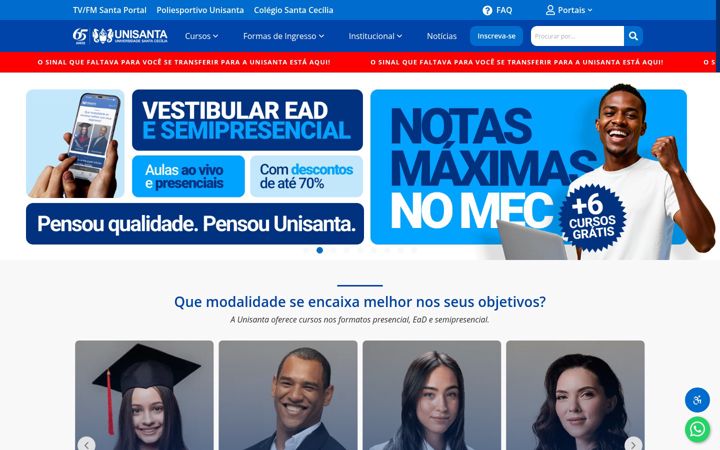 Screenshot of unisanta.br