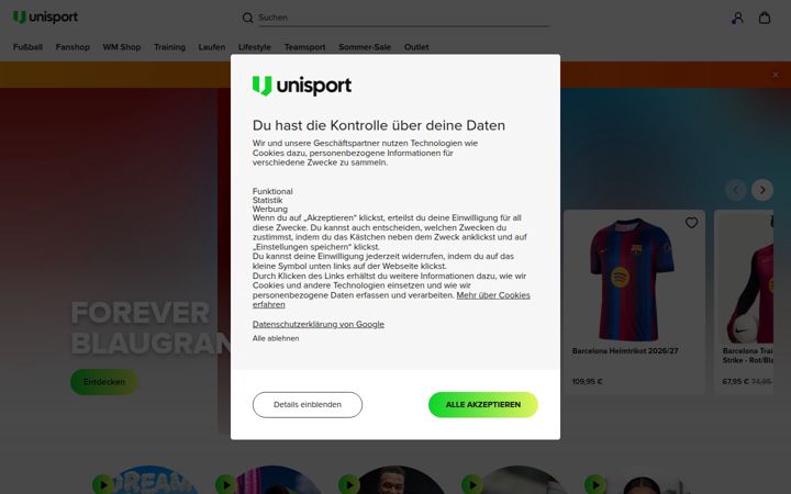 Screenshot of unisportstore.de