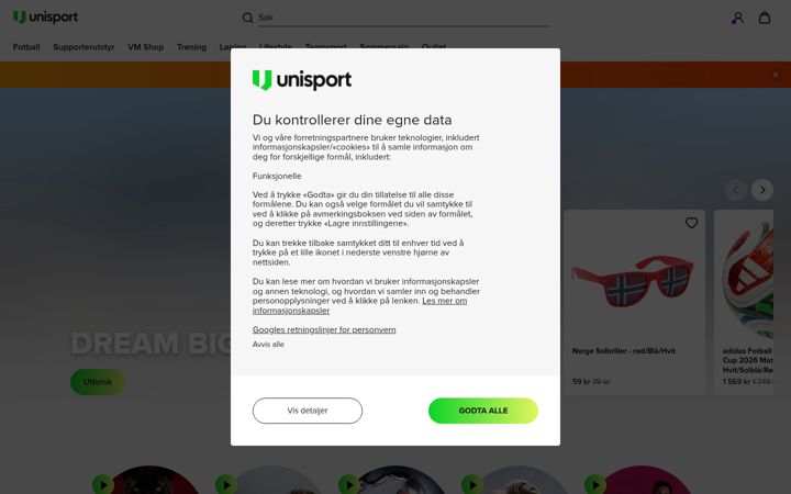 Screenshot of unisportstore.no