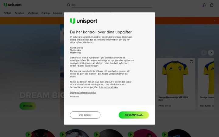 Screenshot of unisportstore.se