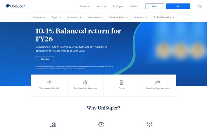 Screenshot of unisuper.com.au
