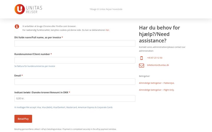 Skærmbillede af unitas-betaling.dk