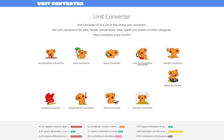 Snímek obrazovky unitconverter.io