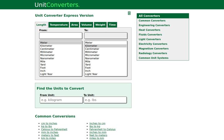Screenshot stránky unitconverters.net