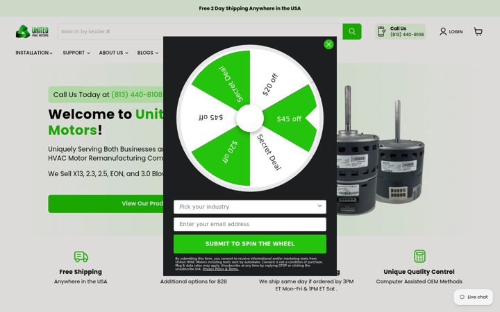 Skærmbillede af unitedhvacmotors.com