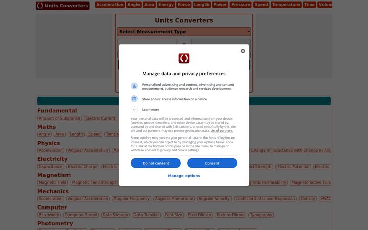 Screenshot of unitsconverters.com