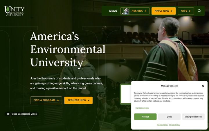 Screenshot of unity.edu