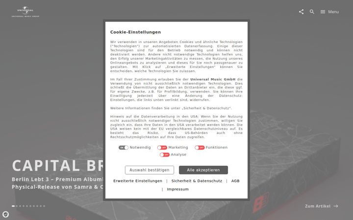 Screenshot of universal-music.de