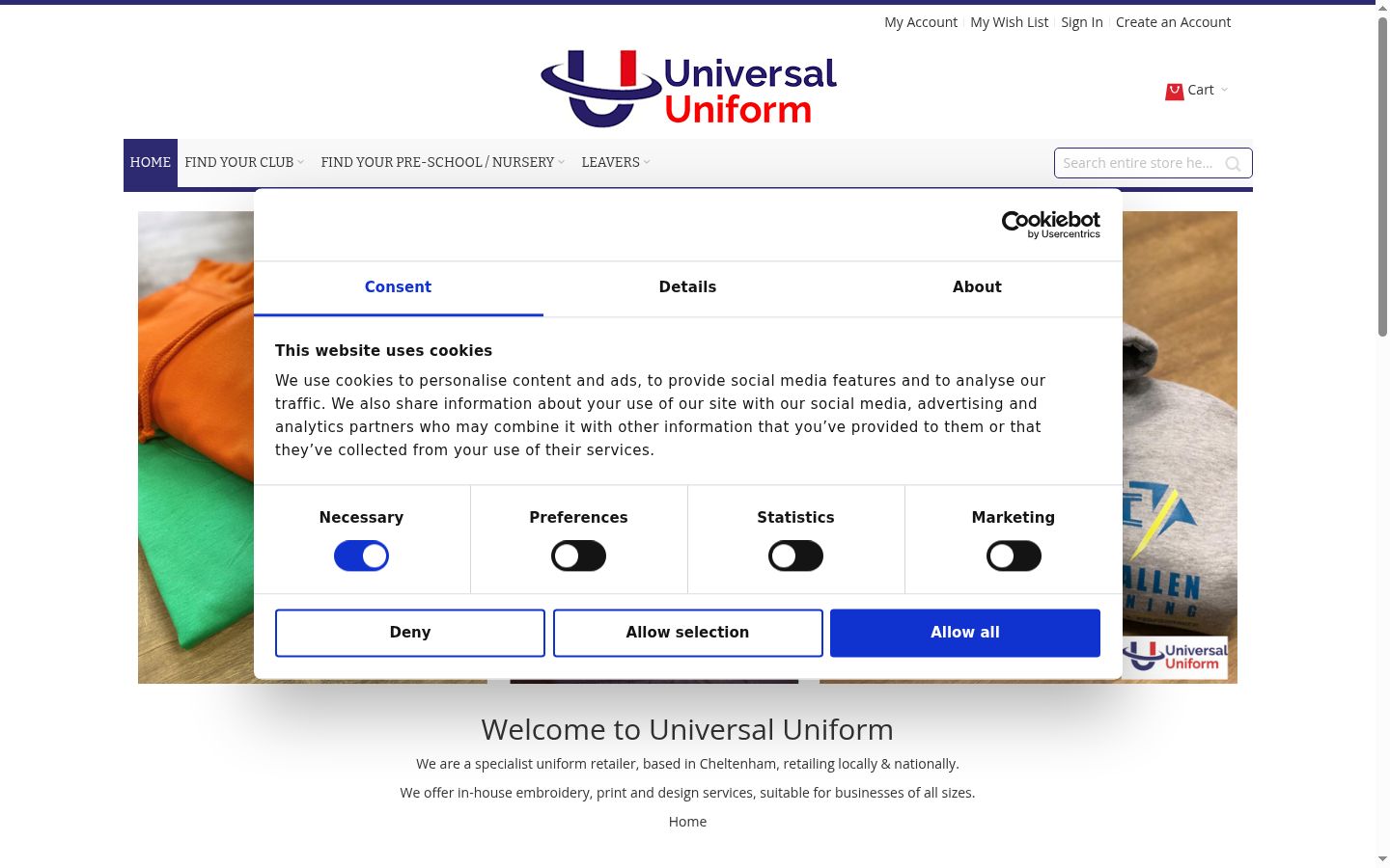 Screenshot del banner di consenso mostrato prima di qualsiasi interazione