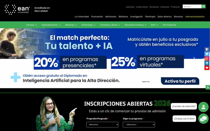 Screenshot ta' universidadean.edu.co