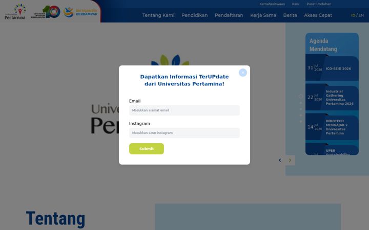 Screenshot of universitaspertamina.ac.id