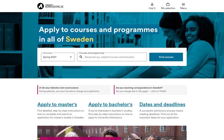 Screenshot of universityadmissions.se