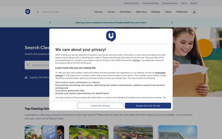 Screenshot of universitycompare.com