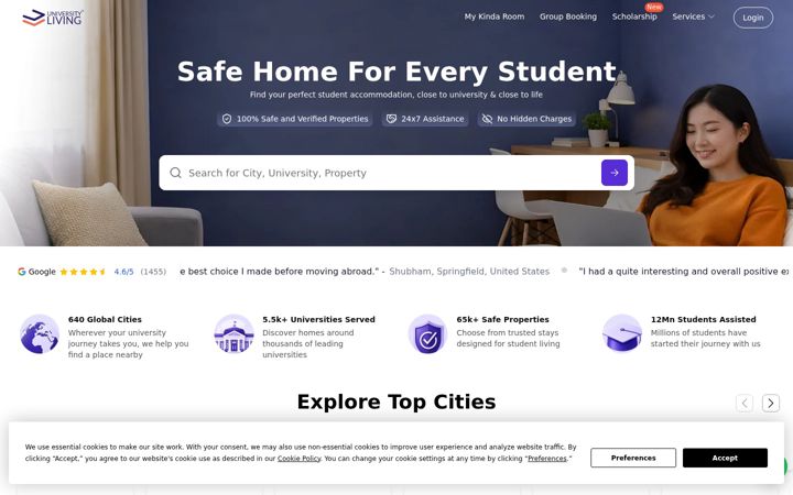Screenshot of universityliving.com