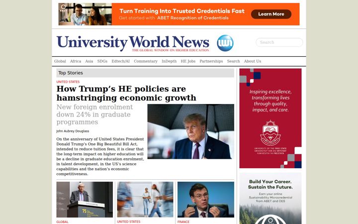 Екранна снимка на universityworldnews.com