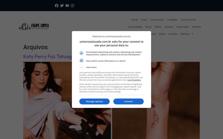 Ekrano kopija universotatuado.com.br