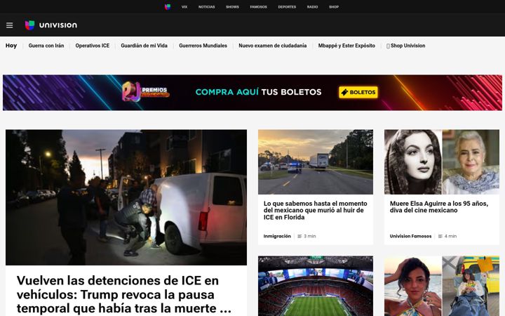Screenshot of univision.com