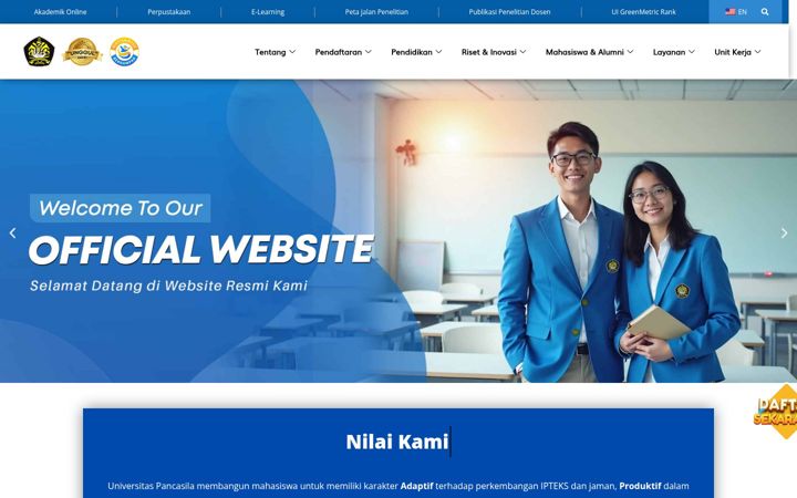 Screenshot of univpancasila.ac.id