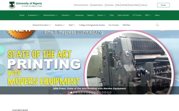 Screenshot of unn.edu.ng