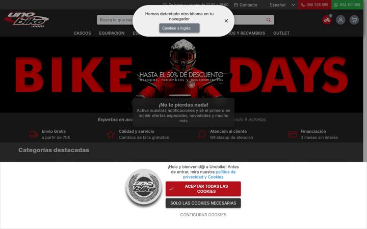 Screenshot of unobike.com