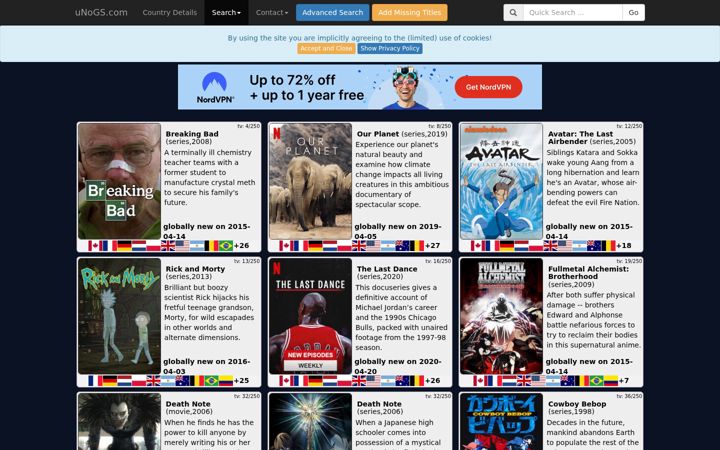 Screenshot of unogs.com