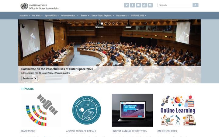 Skärmbild av unoosa.org