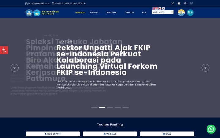 Screenshot of unpatti.ac.id