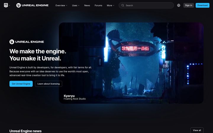 Screenshot di unrealengine.com
