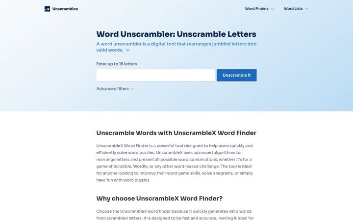 Screenshot van unscramblex.com