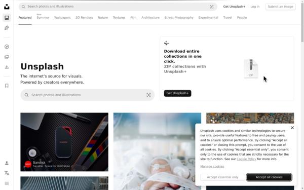 Screenshot of unsplash.com