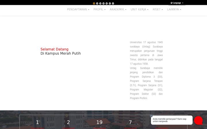 Screenshot of untag-sby.ac.id