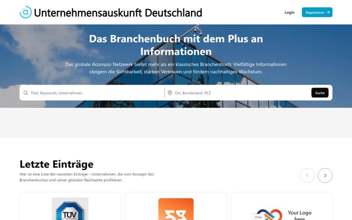 Snímek obrazovky unternehmensauskunft.com