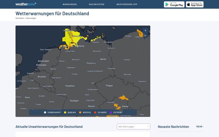 Screenshot of unwetterzentrale.de