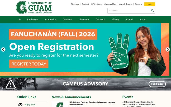 Screenshot of uog.edu
