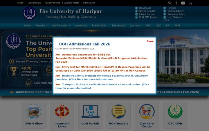 Screenshot of uoh.edu.pk