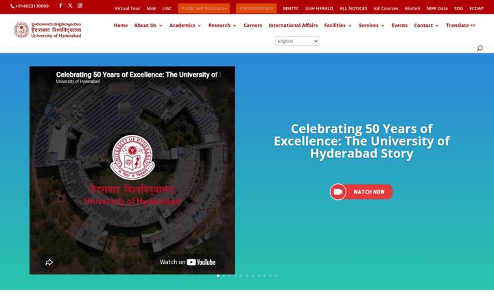 Screenshot of uohyd.ac.in