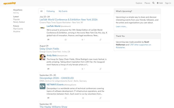 Screenshot of upcoming.org