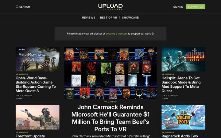 Screenshot von uploadvr.com