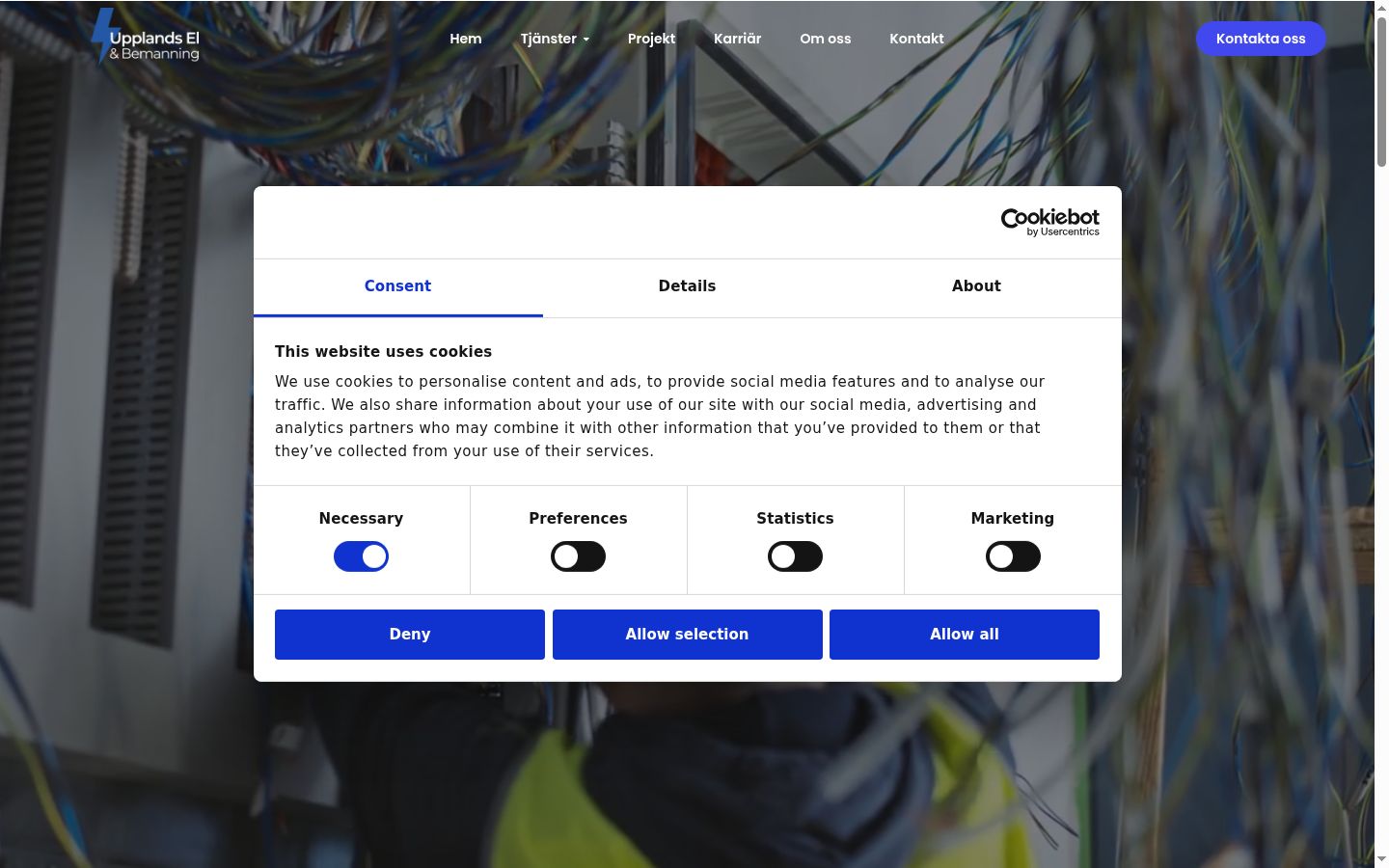 Screenshot del banner di consenso mostrato prima di qualsiasi interazione