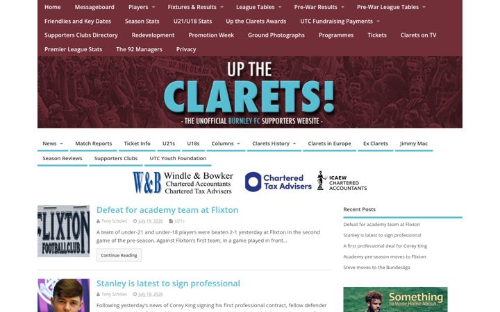Screenshot of uptheclarets.com